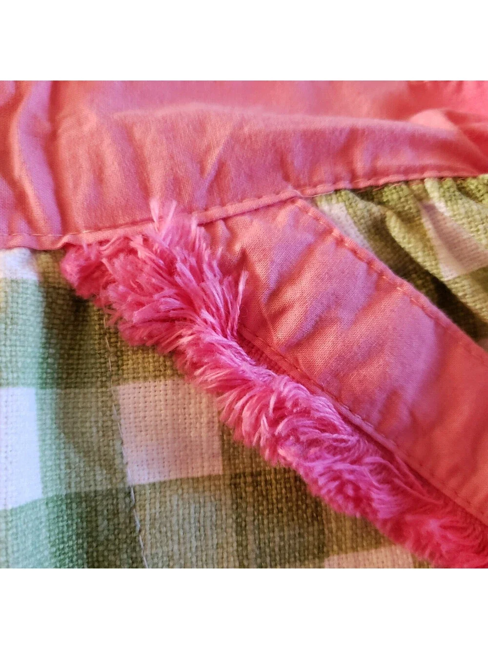 Happy Easter Cotton Bib Apron Green Check Pink Trim Embroidered Kitchen Cook